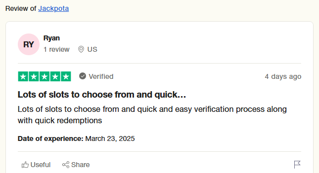 Jackpota Review Jackpota Review from trustpilot